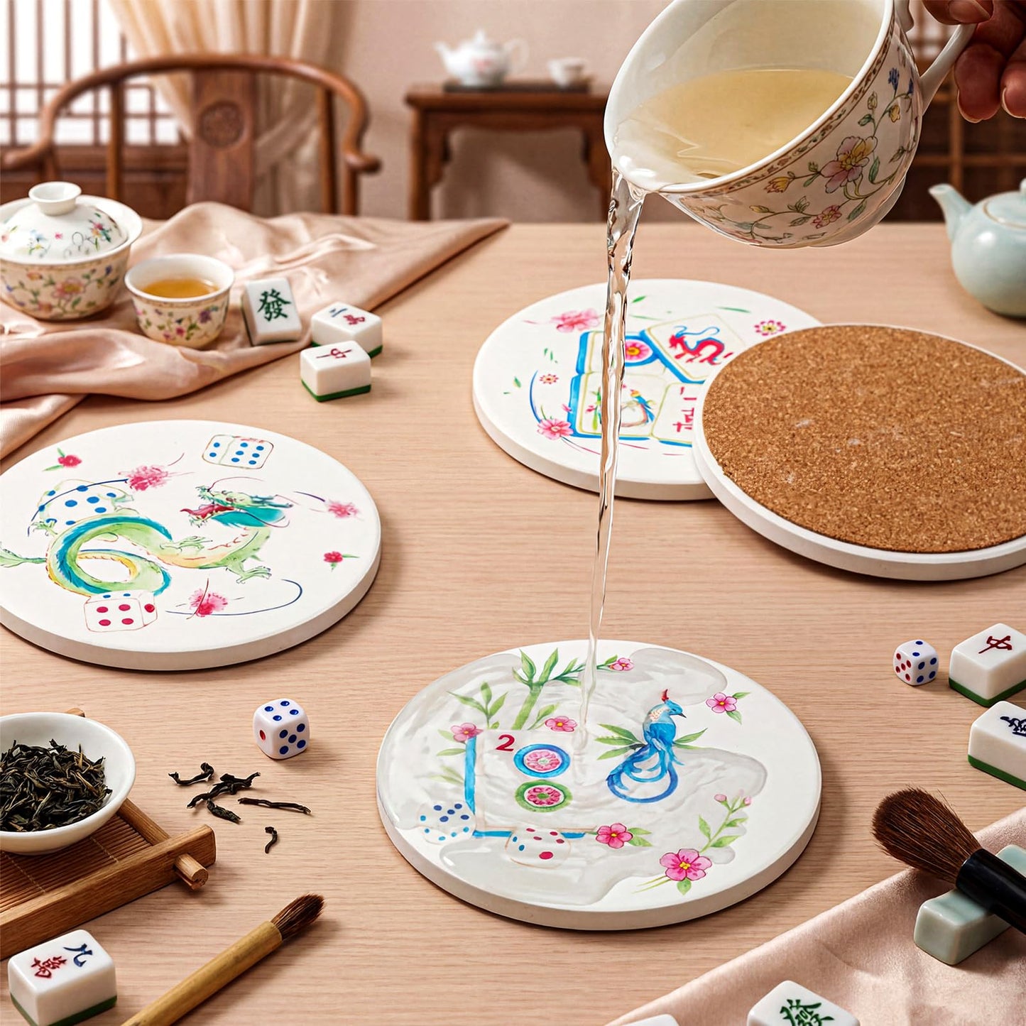 4 Pcs Mahjong Coasters with Holder Ceramic Drink Coasters: Amazon