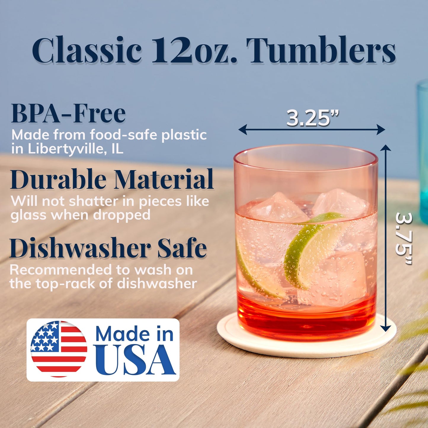 Reusable Plastic Drinking Glasses – 12oz Assorted Colors, Set of 6