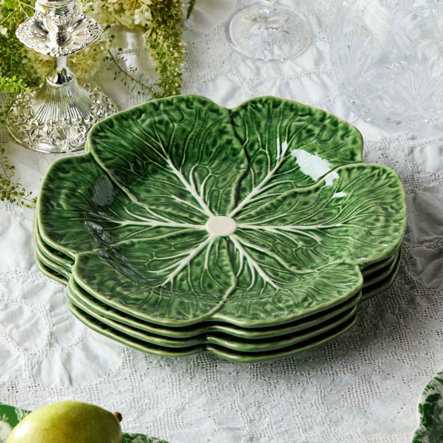 Le Jardin Green Cabbage Plates – 11" Stoneware Leaf Set of 4