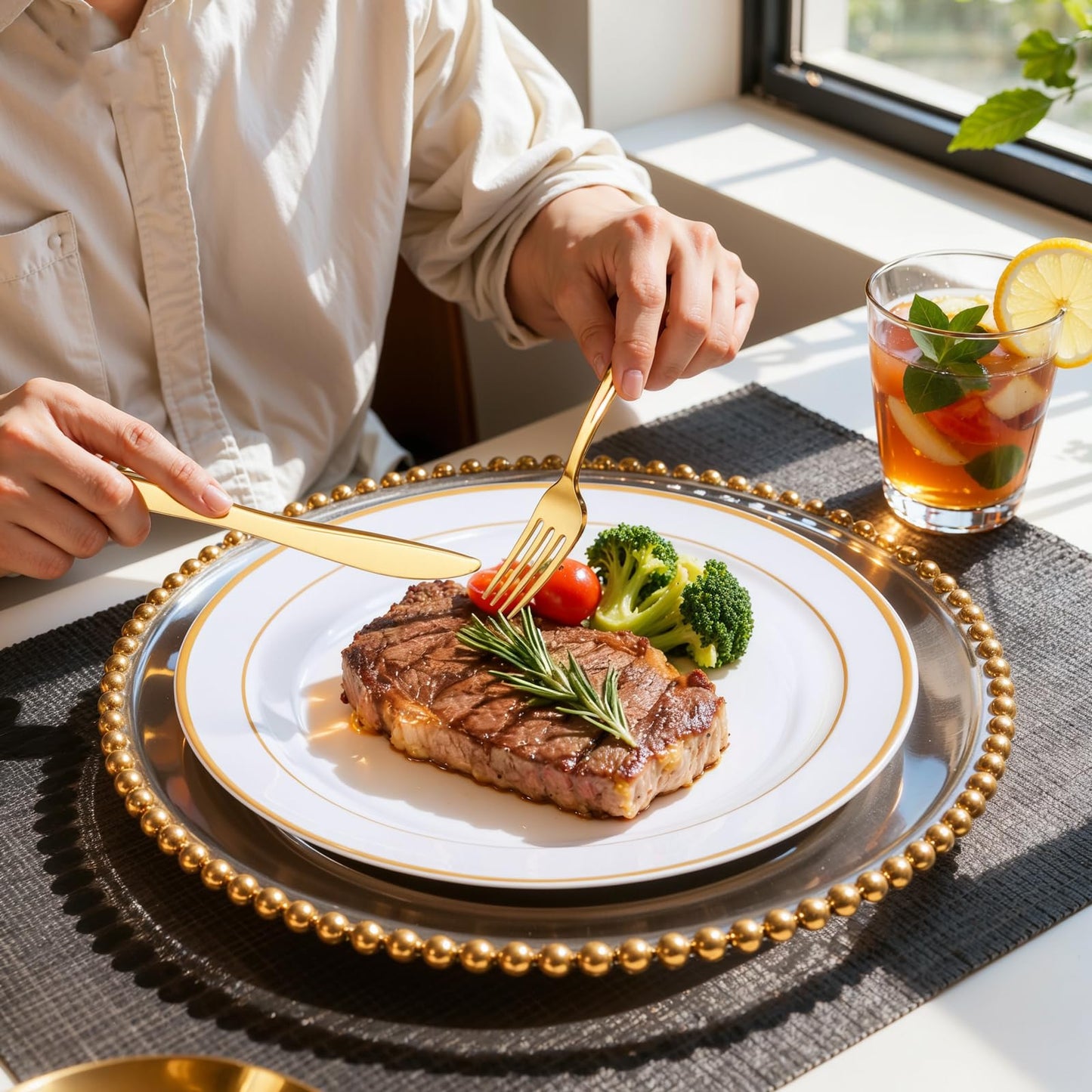 Gold Disposable Dinnerware Set for 50 Guests | Elegant Party Plates & Cutlery