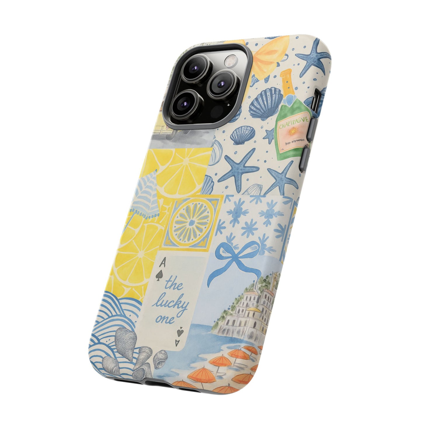 Coastal Collage Phone Case | Beach Shells, Starfish, Lemon, Scenic Travel | Italian Summer
