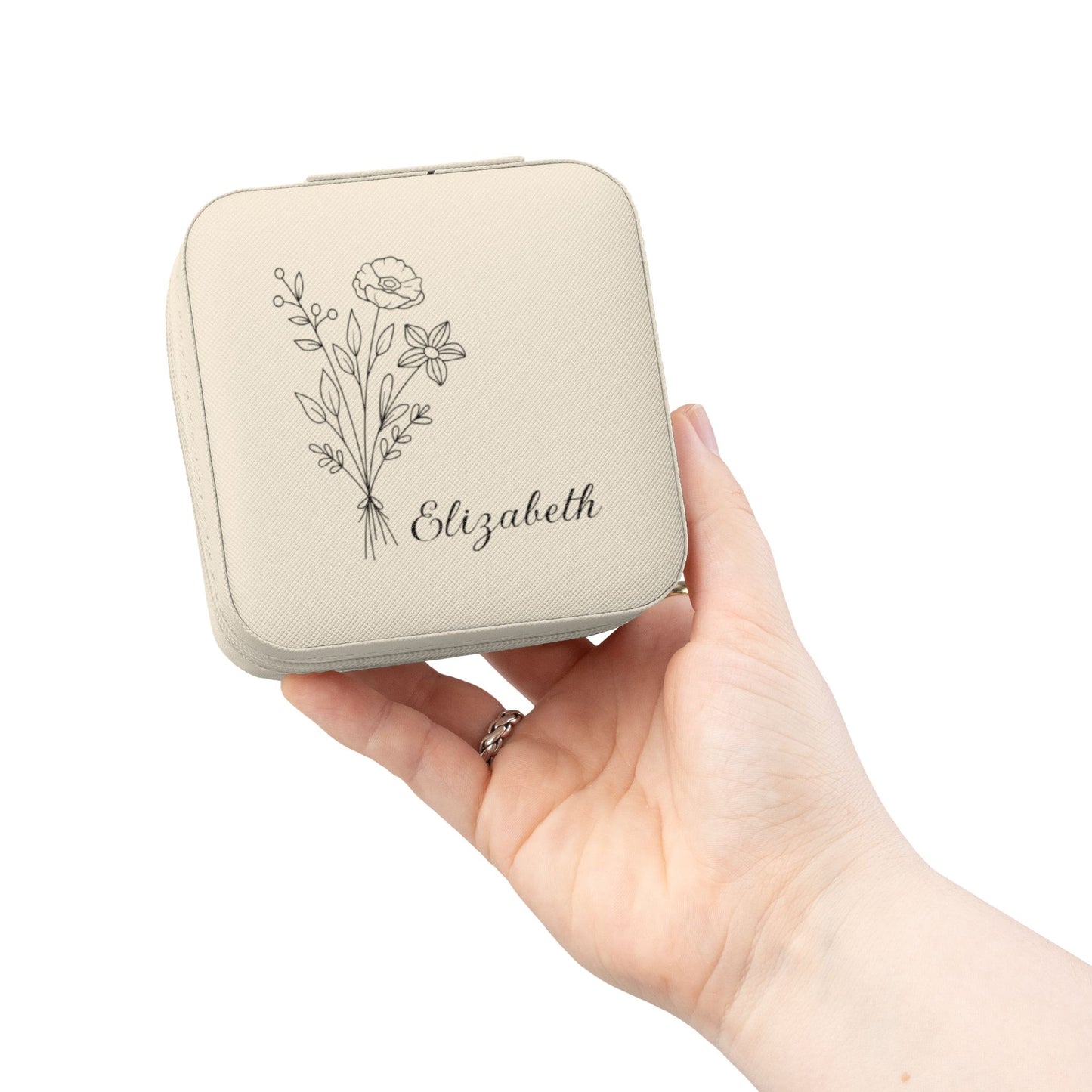 Personalized Wildflowers Jewelry Travel Case — Compact Floral Travel Organizer
