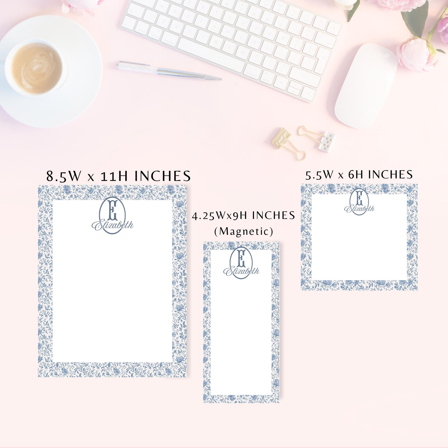 Personalized Notepad, Blue Floral