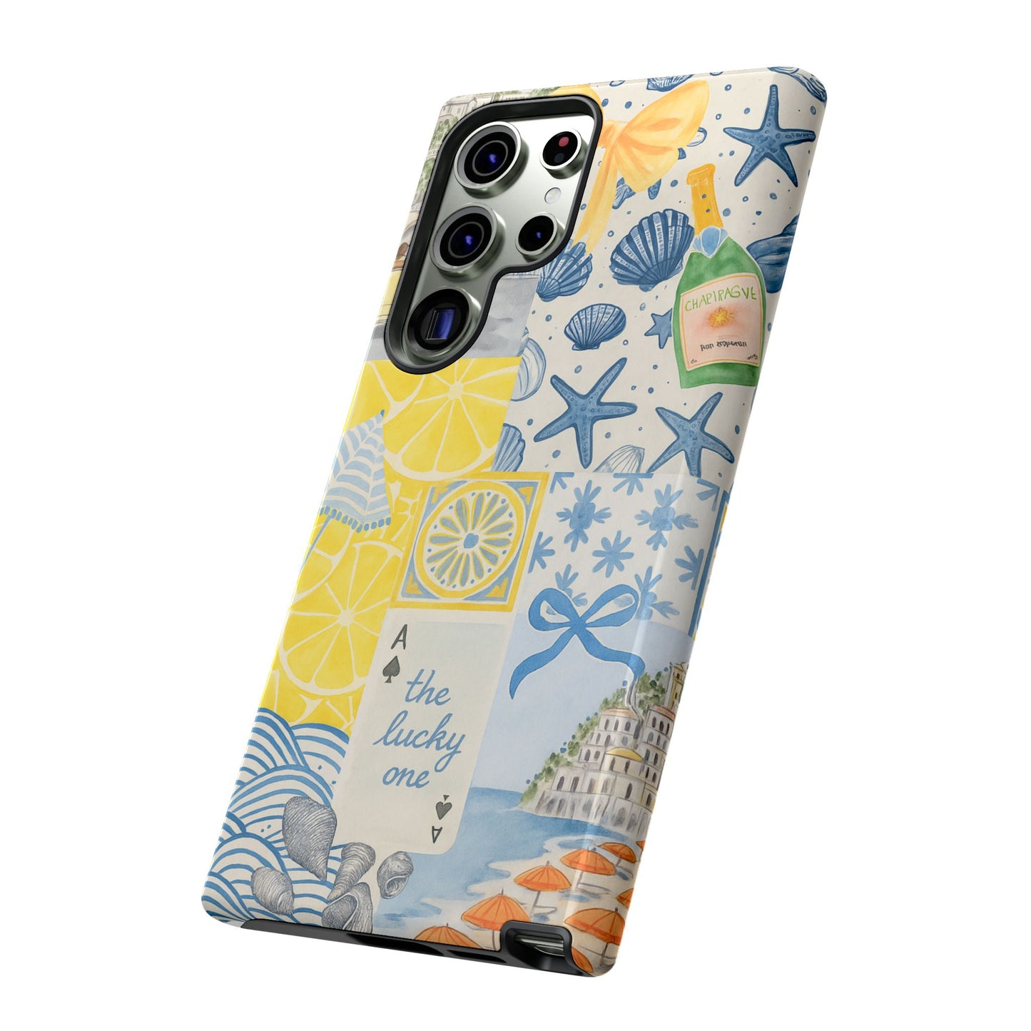 Coastal Collage Phone Case | Beach Shells, Starfish, Lemon, Scenic Travel | Italian Summer