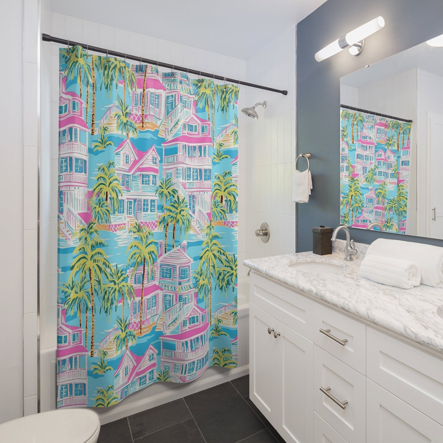 Custom Shower Curtain, Coastal Palm Beach