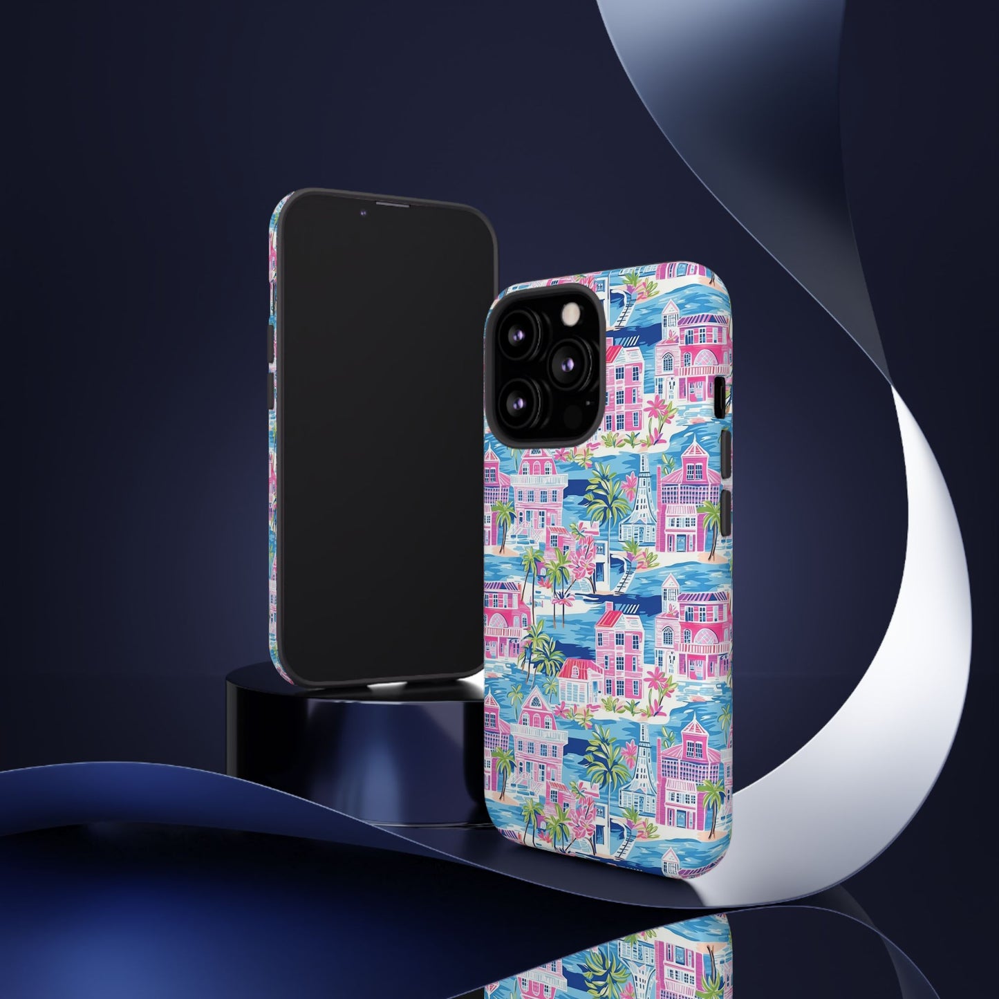 Pink Coastal Houses phone case | Tough Case | iPhone 17