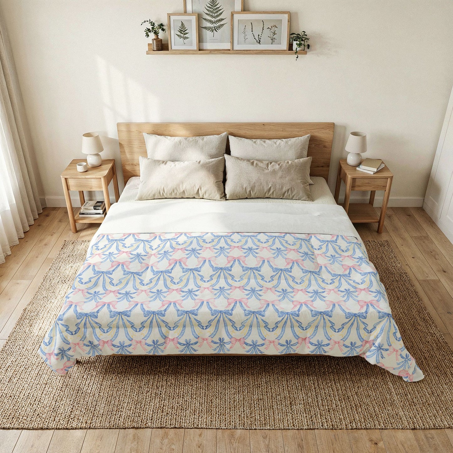 Coquette Pink Bows Cotton Comforter — Romantic Floral Bow Bedding