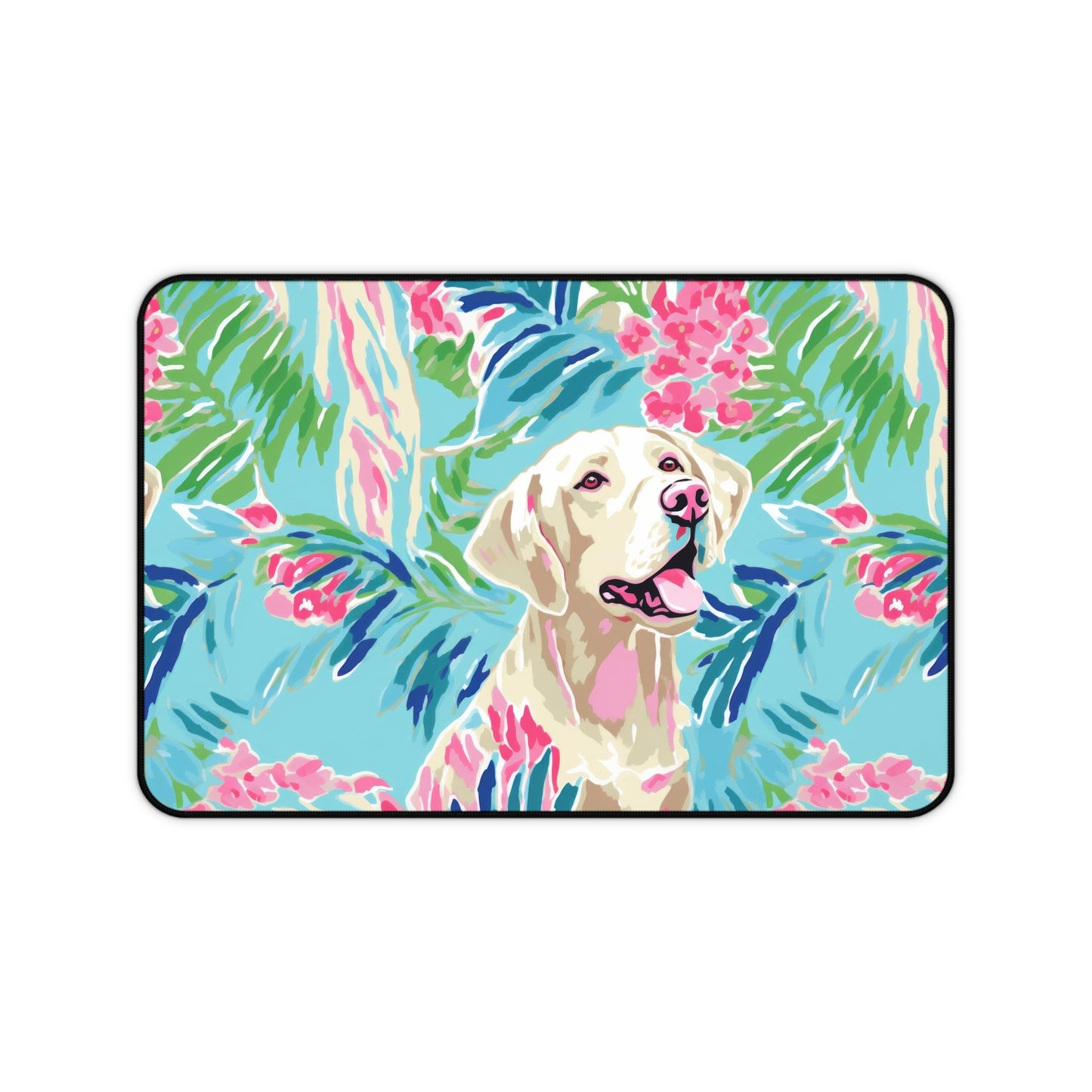 Coastal Watercolor Labrador Desk Mat — Tropical Beach Dog Mouse Pad