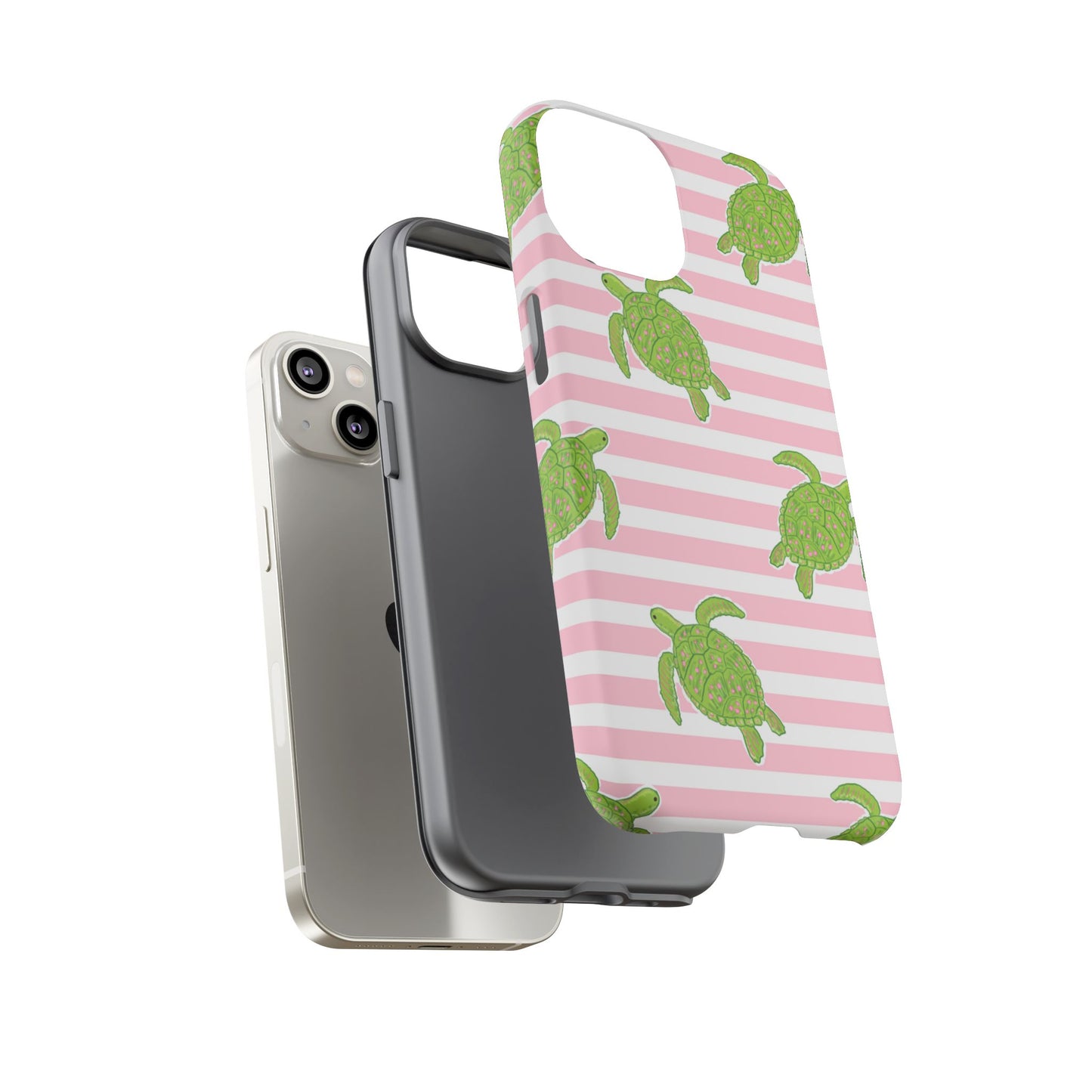 Green Sea Turtles Phone Case | Pink Stripes Tough Case | iPhone 17