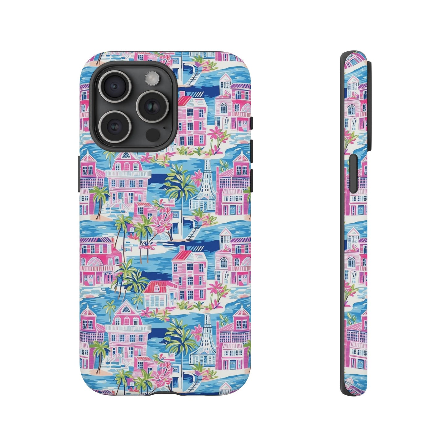 Pink Coastal Houses phone case | Tough Case | iPhone 17