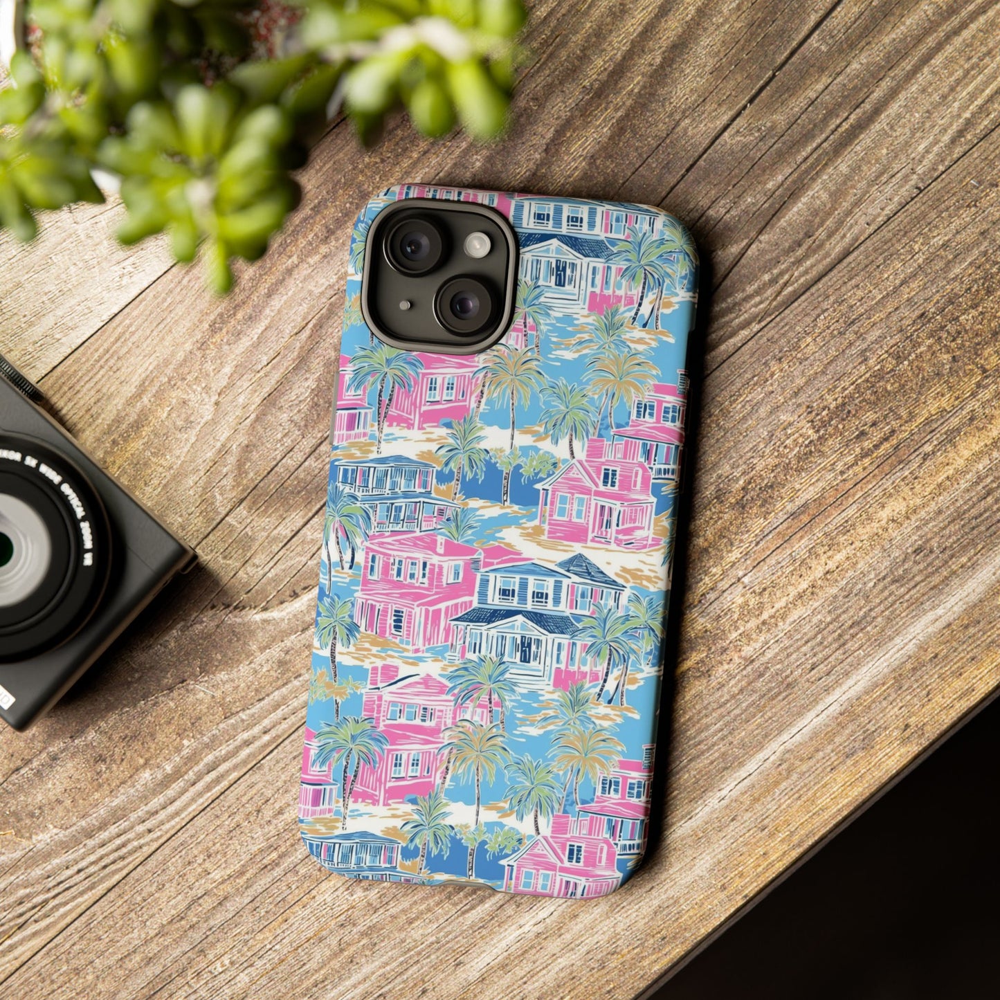 Tropical Beach Houses Tough Case | Palm Tree Coastal Phone Cover | iPhone 17