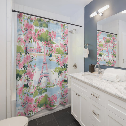 Paris Eiffel Tower Floral Shower Curtain