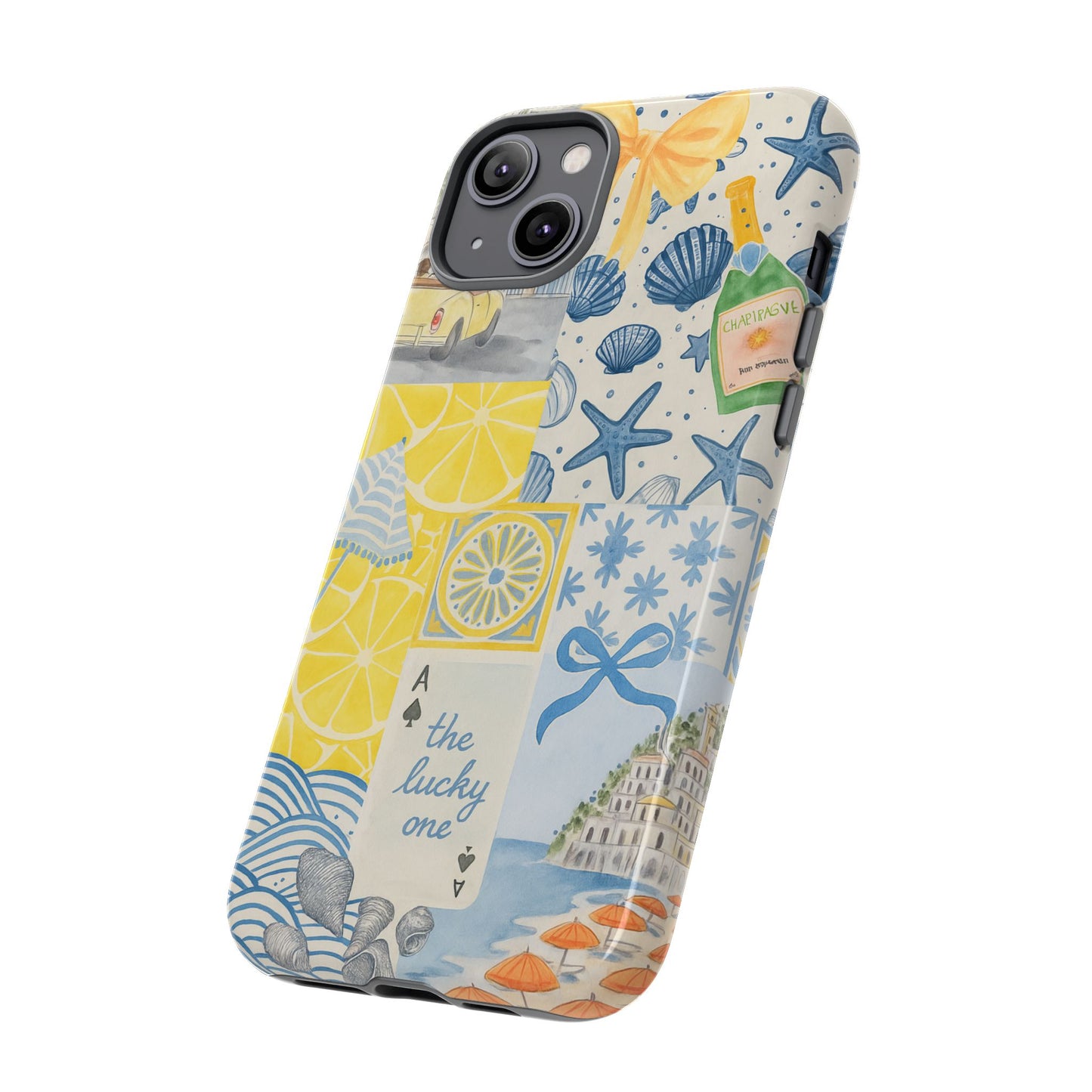 Coastal Collage Phone Case | Beach Shells, Starfish, Lemon, Scenic Travel | Italian Summer