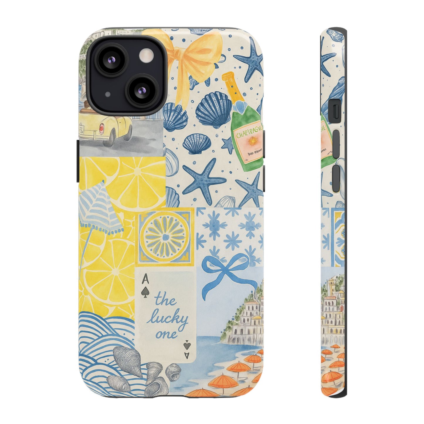 Coastal Collage Phone Case | Beach Shells, Starfish, Lemon, Scenic Travel | Italian Summer