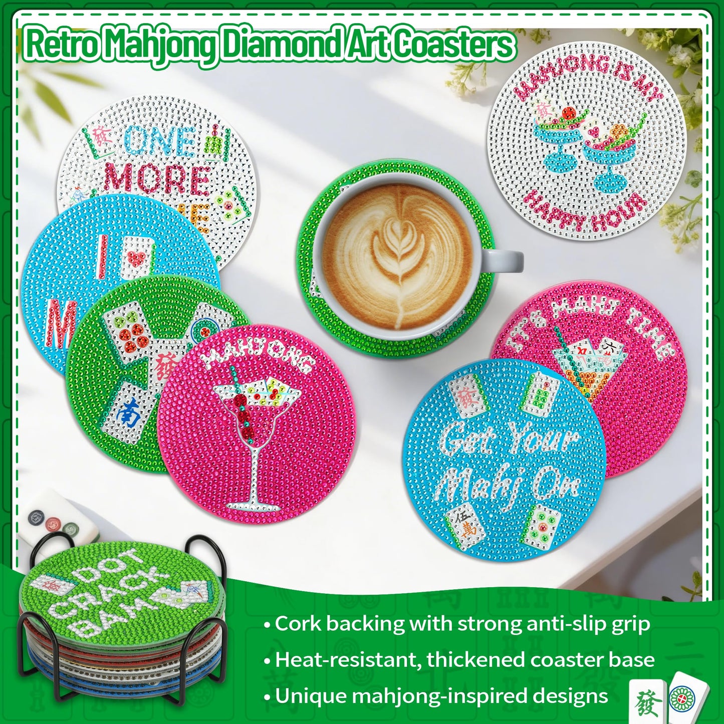 EliteEcho 8 PCS Mahjong Diamond Art Coasters Kit: Amazon