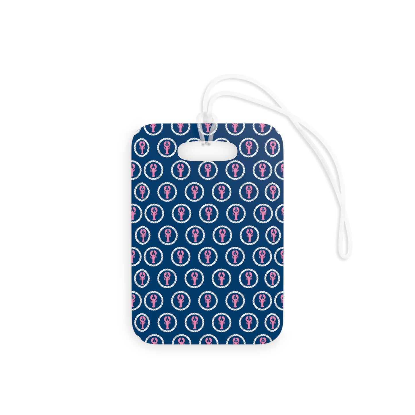 Personalized Navy with Pink Lobsters Monogram Luggage Tag — Custom Name Travel ID