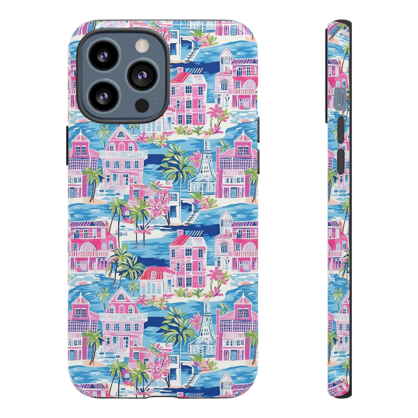 Pink Coastal Houses phone case | Tough Case | iPhone 17