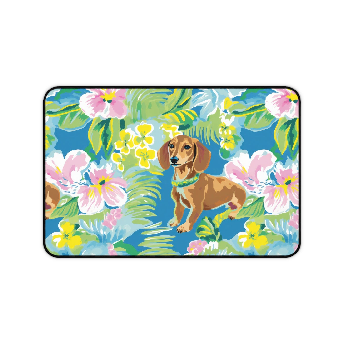 Watercolor Tropical Dachshund Desk Mat — Coastal Weenie Dog Mouse Pad