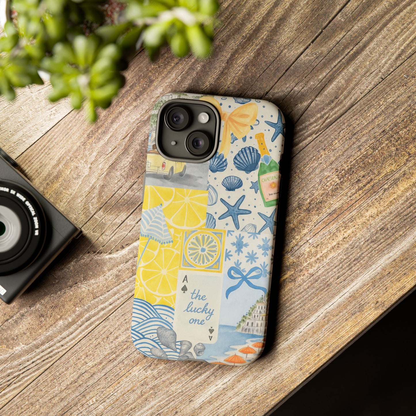 Coastal Collage Phone Case | Beach Shells, Starfish, Lemon, Scenic Travel | Italian Summer