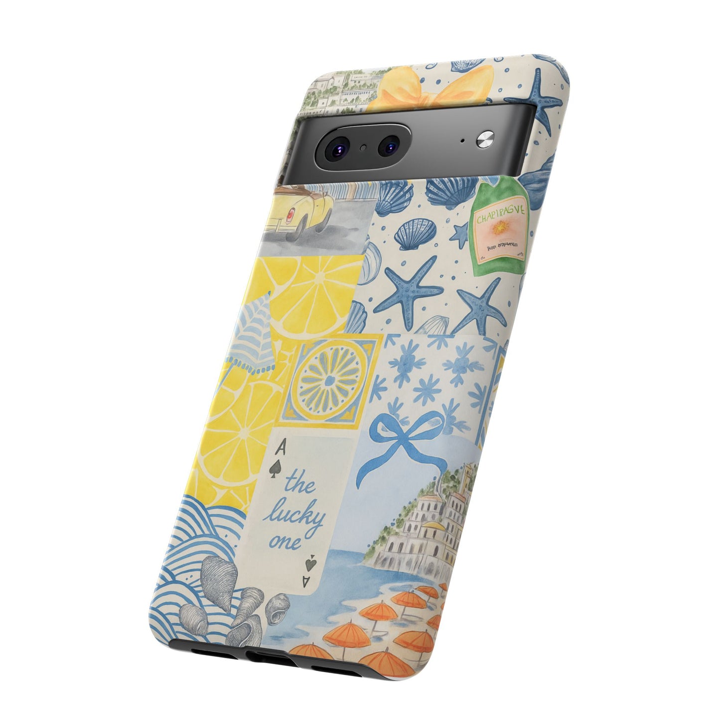 Coastal Collage Phone Case | Beach Shells, Starfish, Lemon, Scenic Travel | Italian Summer