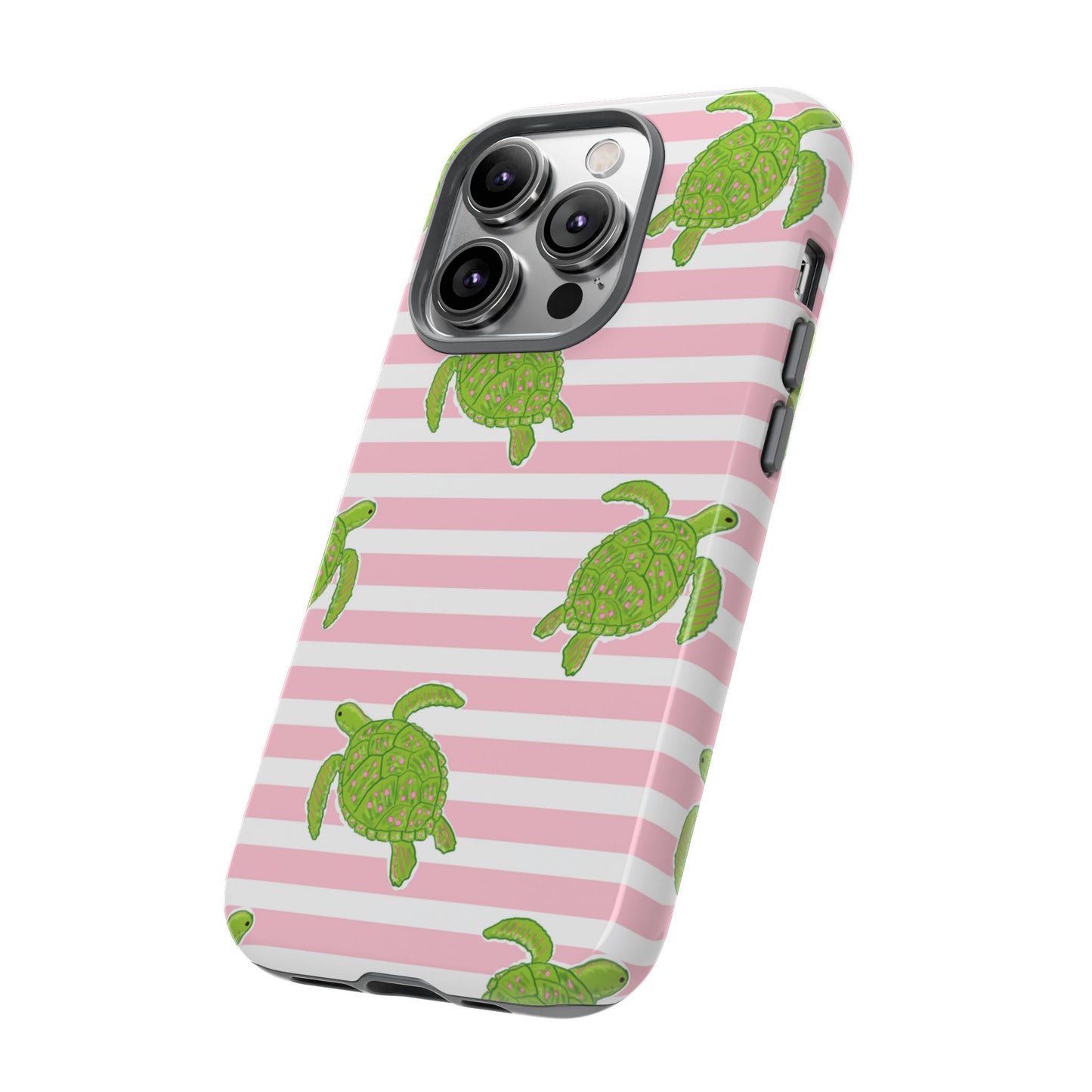 Green Sea Turtles Phone Case | Pink Stripes Tough Case | iPhone 17