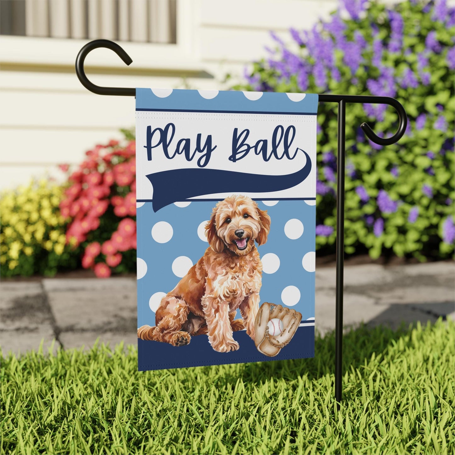 Goldendoodle Baseball Garden Flag