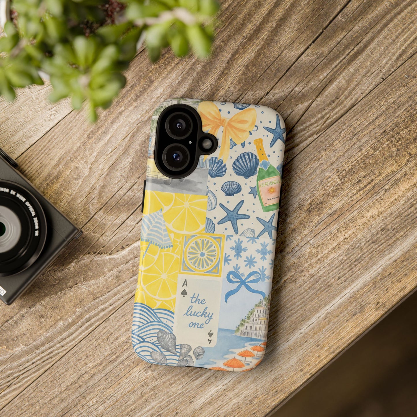 Coastal Collage Phone Case | Beach Shells, Starfish, Lemon, Scenic Travel | Italian Summer