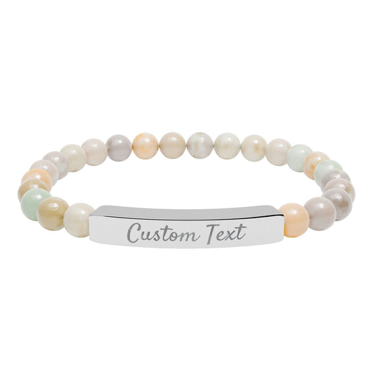Engravable Natural Stone Bar Bracelet — Custom Name Stretch Bracelet