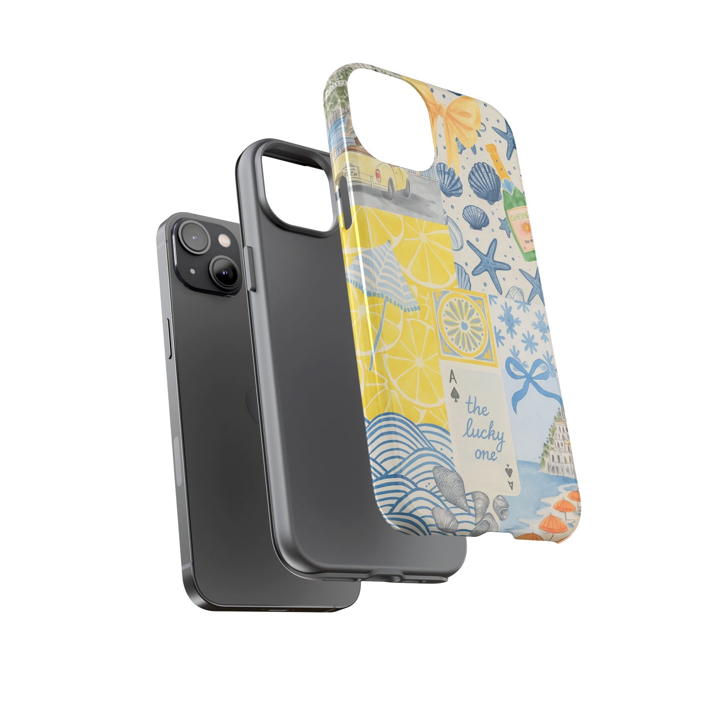 Coastal Collage Phone Case | Beach Shells, Starfish, Lemon, Scenic Travel | Italian Summer