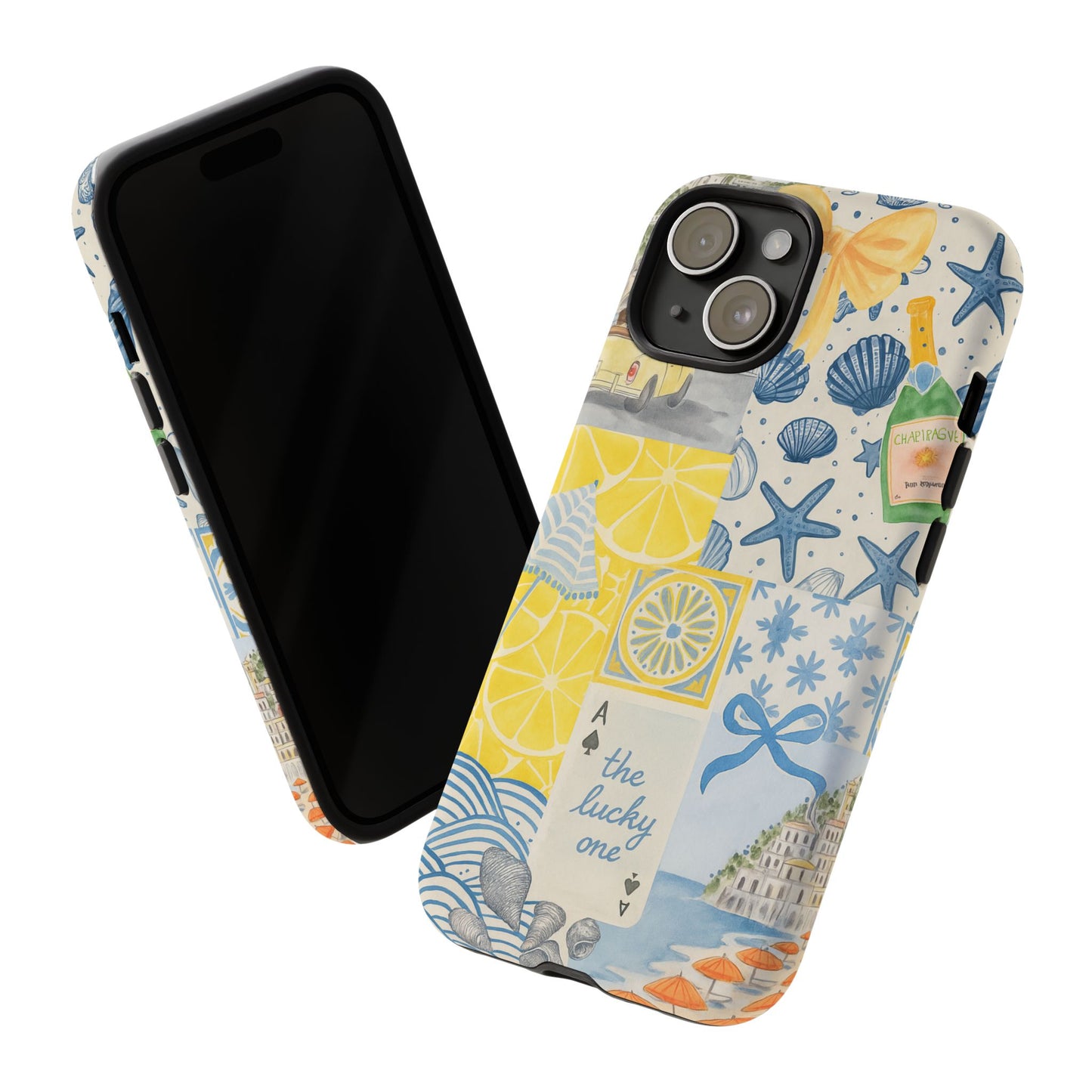 Coastal Collage Phone Case | Beach Shells, Starfish, Lemon, Scenic Travel | Italian Summer