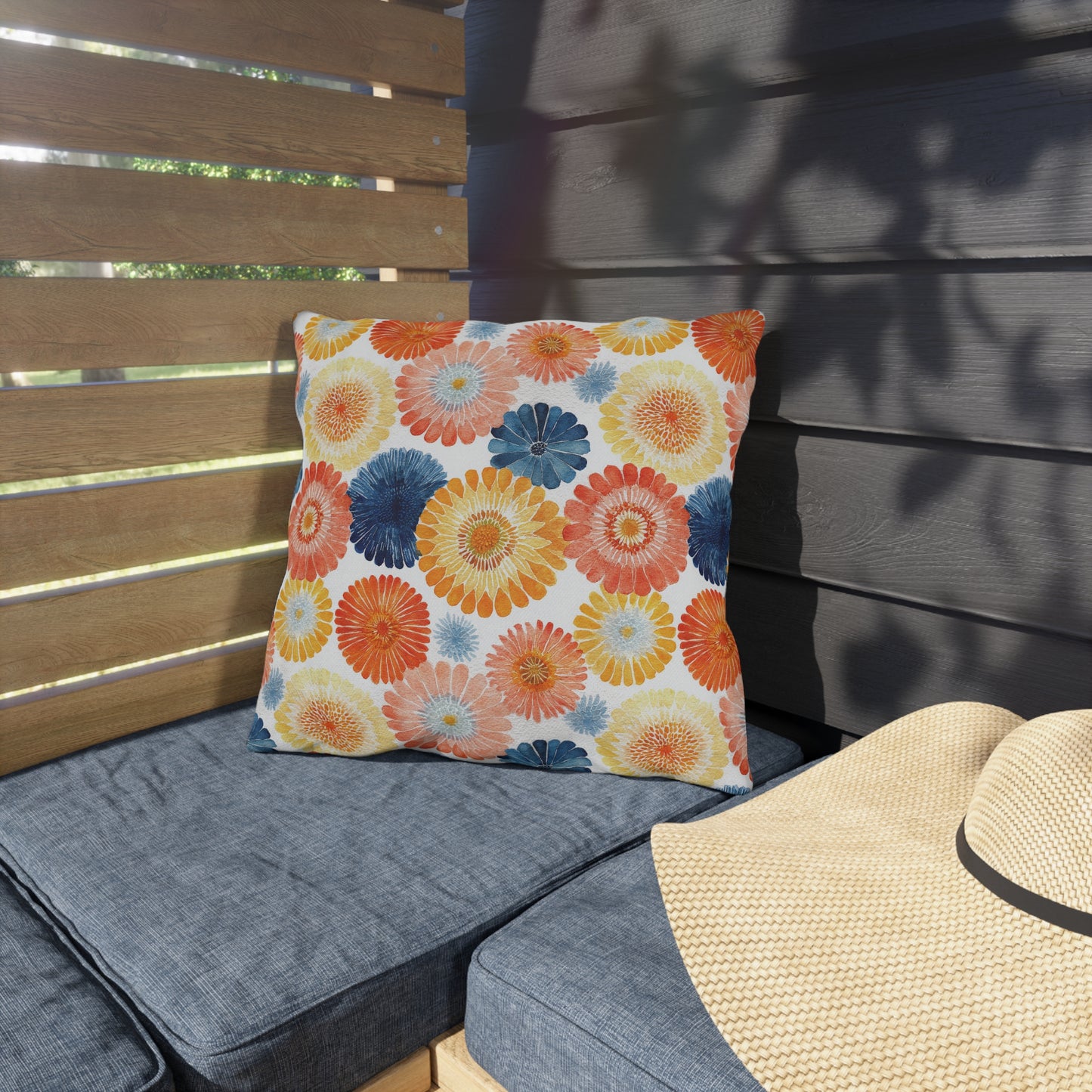 Bright Multicolor Abstract Tile Mosaic Outdoor Pillows