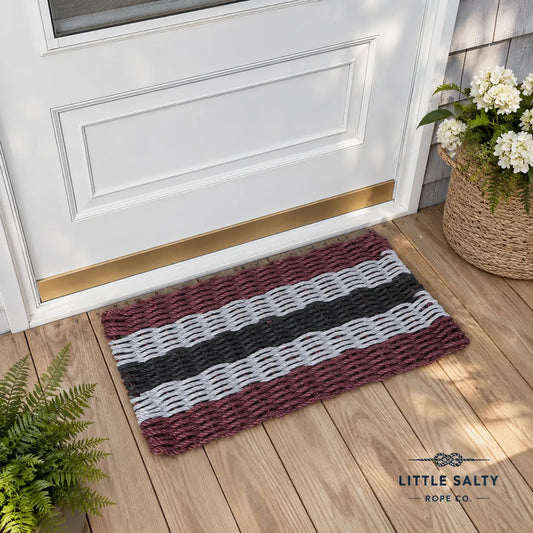 Burgundy, Light Gray & Black 5-Stripe Lobster Rope Doormat