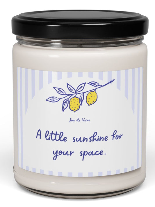Candle jar with a label on a white background