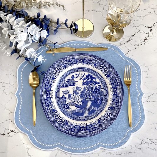VELOUR LIGHT BLUE FAUX LEATHER PLACEMAT (Set Of 4)