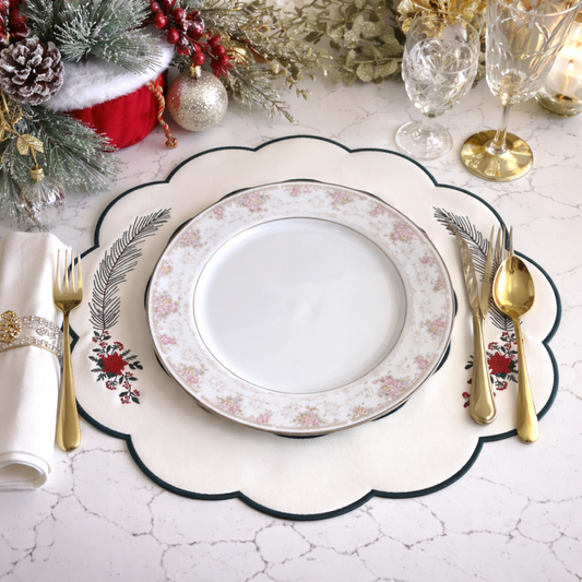 ZENITH WHITE POINSETTIA FAUX LEATHER PLACEMAT (Set Of 4)