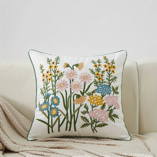 Faux Embroidered Daisy Cushion Cover