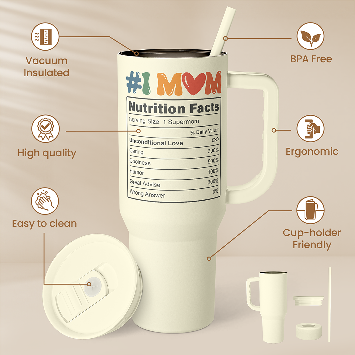 Beige Cool Mom Club Slidemate | Slider Tumbler with Handle 40oz