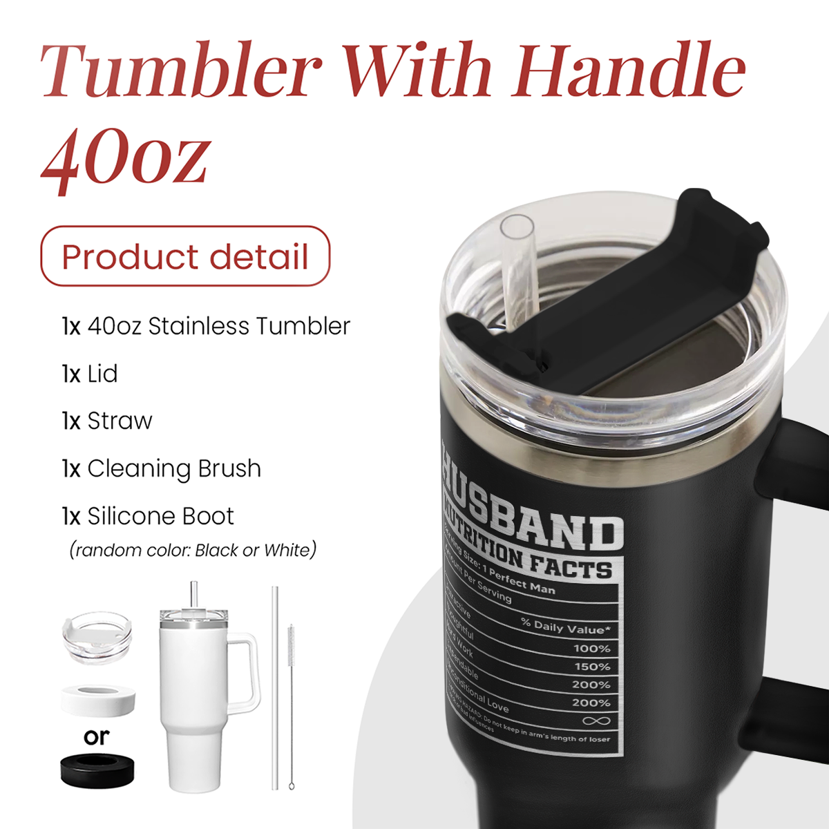Black Husband Quencher Tumbler with Handle 40oz