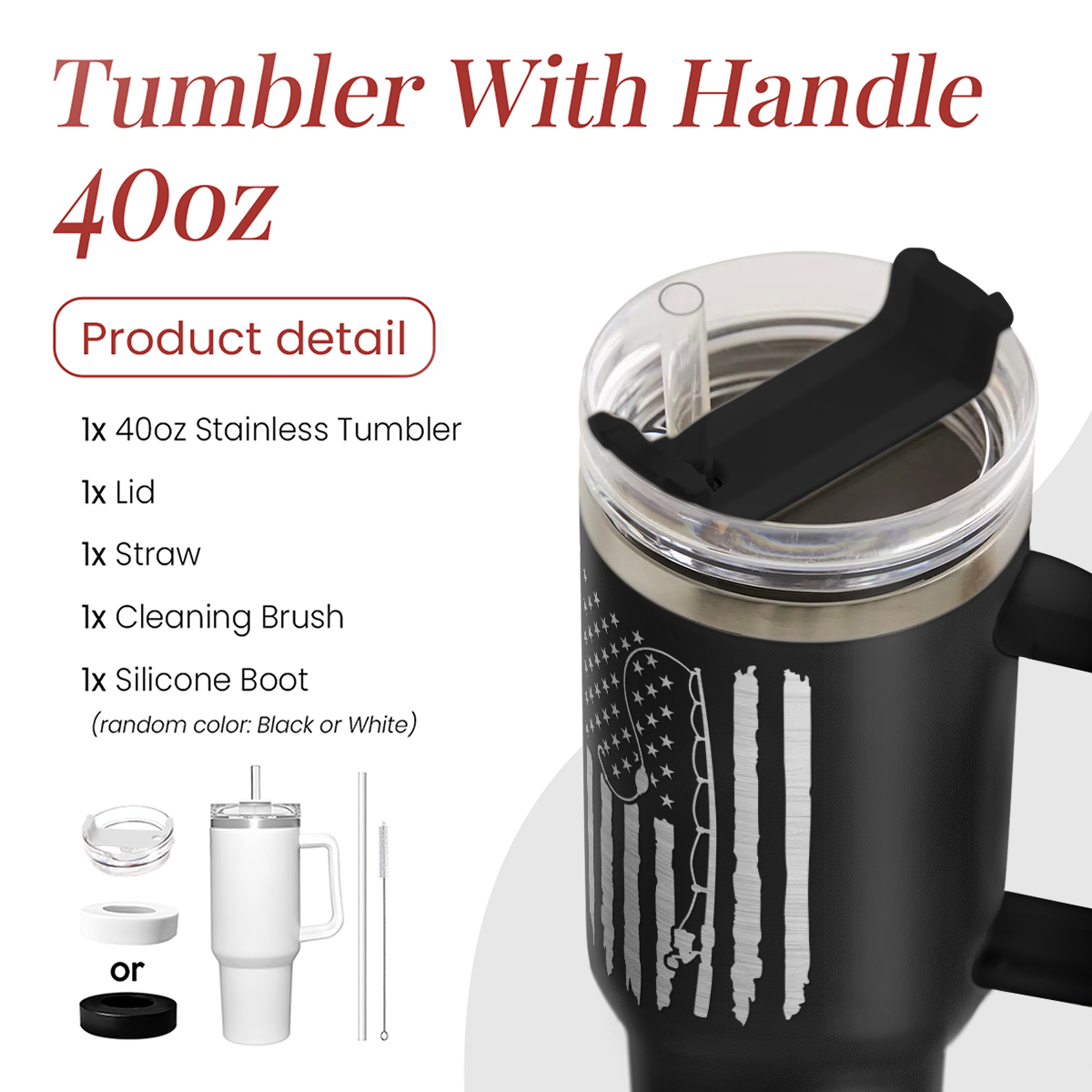 Black Fishing Quencher Tumbler with Handle 40oz