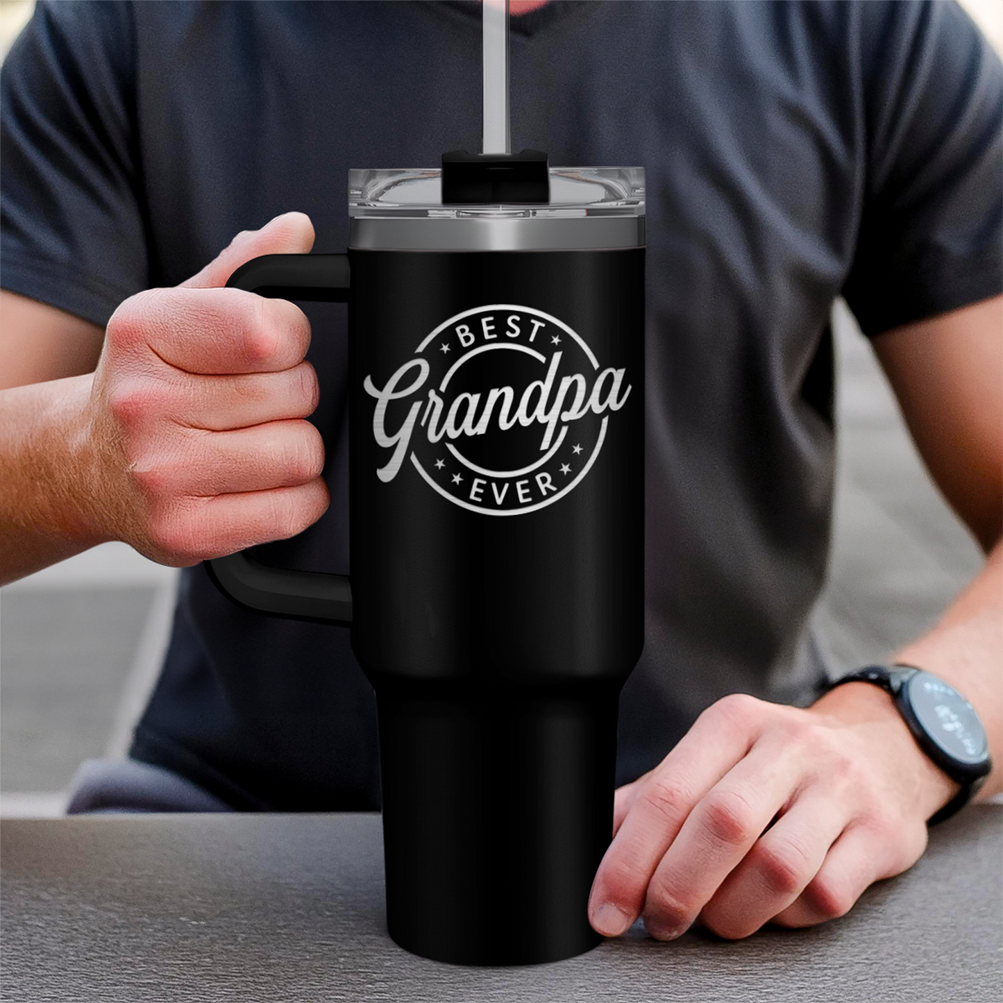 Black Grandpa Quencher Tumbler with Handle 40oz