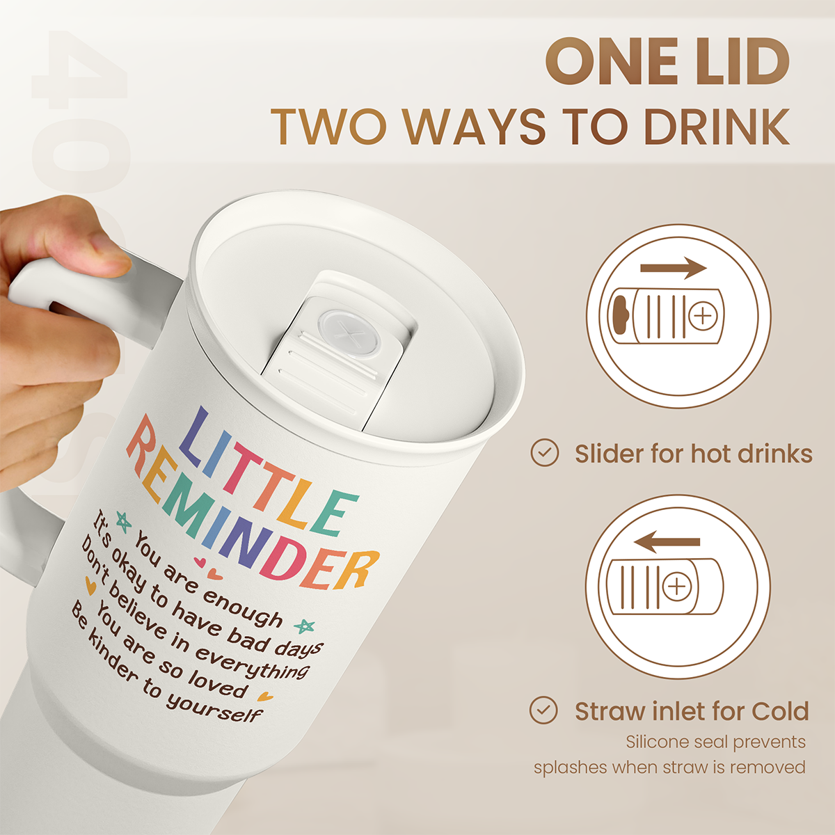 White Inspiration Slidemate | Slider Tumbler with Handle 40oz