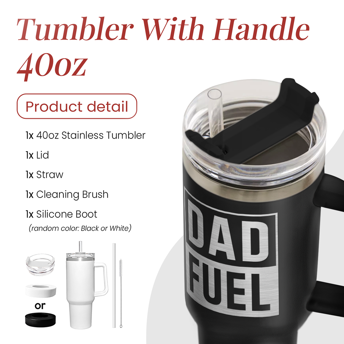 Black Dad Fuel Quencher Tumbler with Handle 40oz