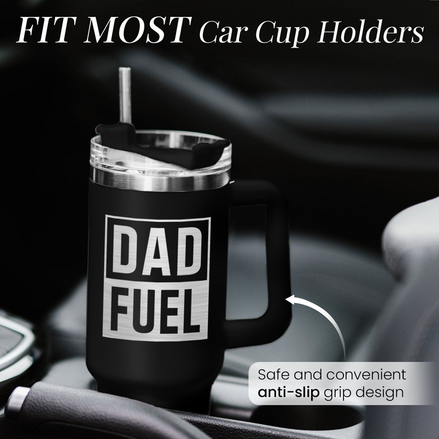 Black Dad Fuel Quencher Tumbler with Handle 40oz
