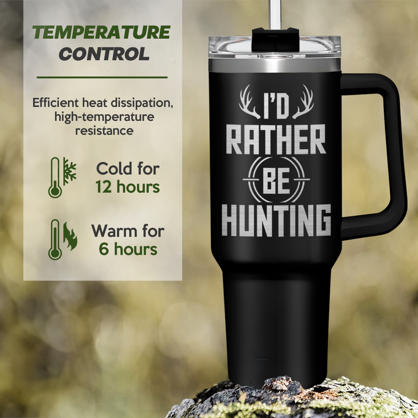 Black Hunting Quencher Tumbler with Handle 40oz