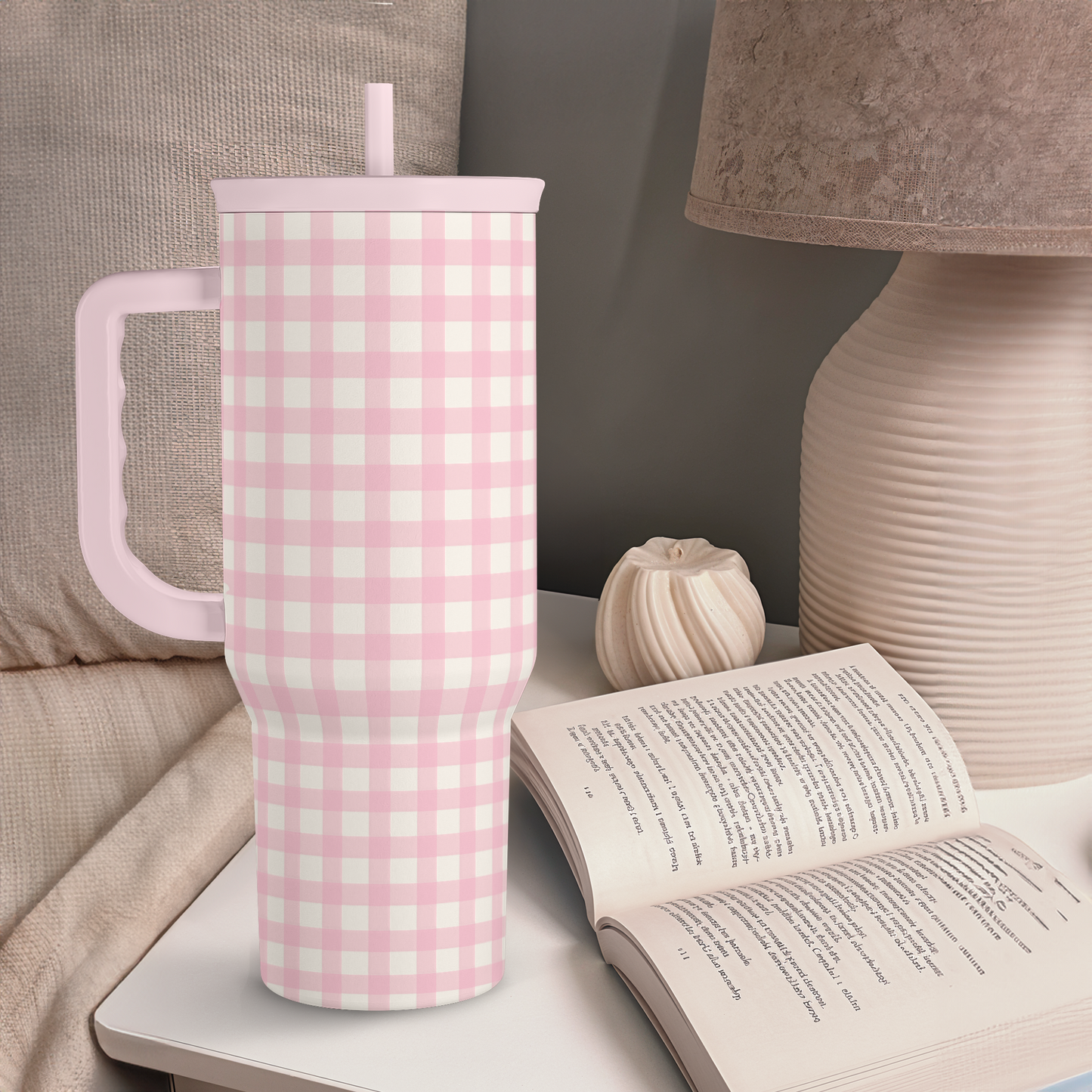 Pink Gingham Slidemate | Slider Tumbler with Handle 40oz