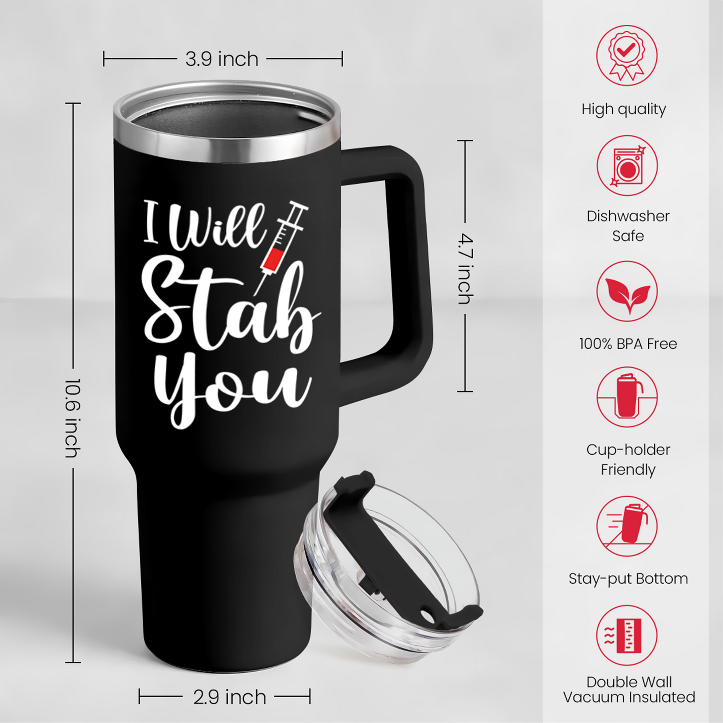 Black Nurse Quencher Tumbler with Handle 40oz