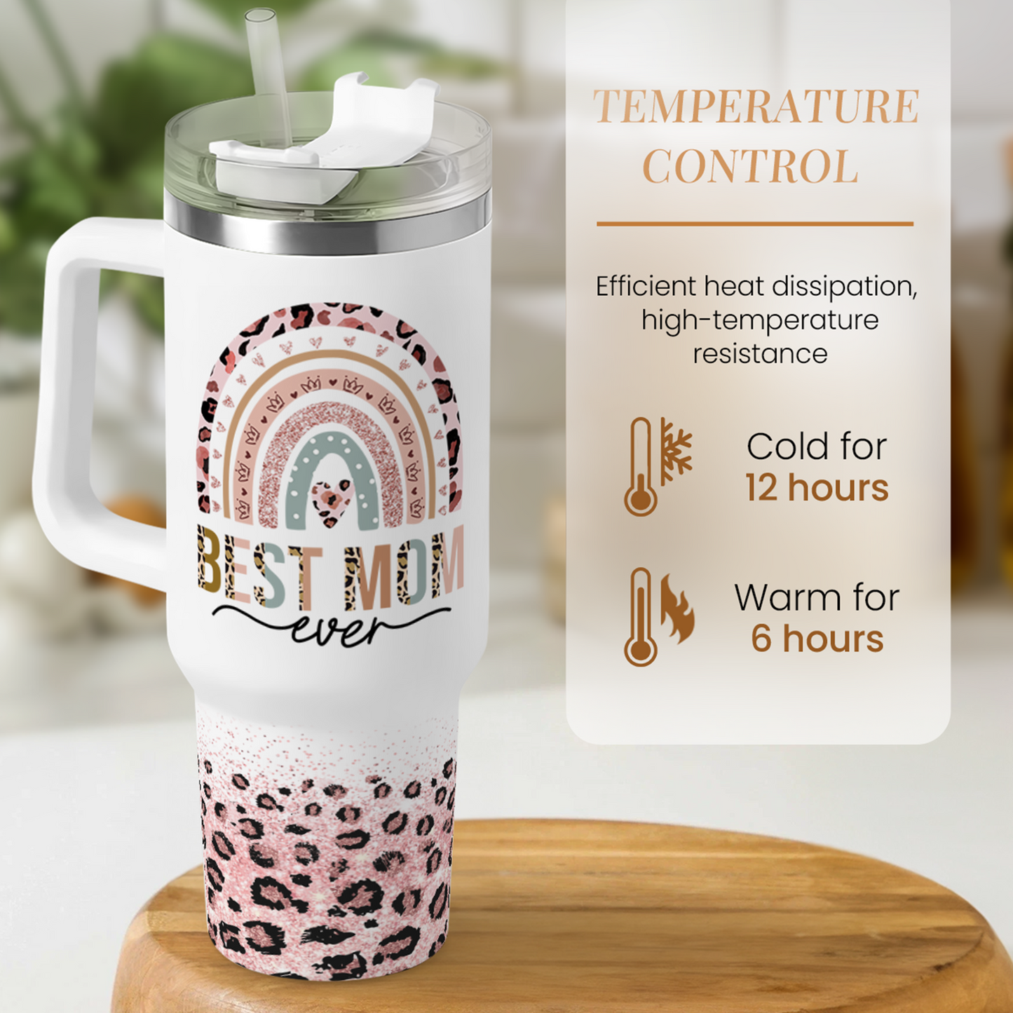 White Best Mom Ever Quencher Tumbler with Handle 40oz