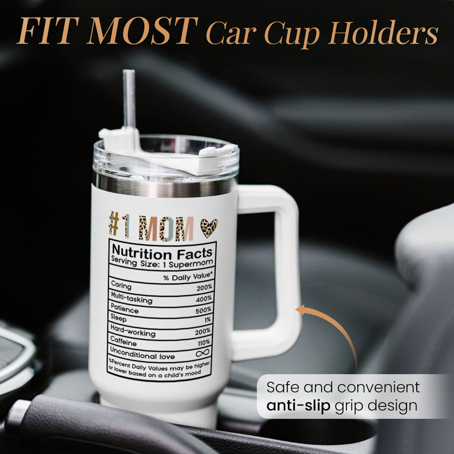 White Best Mom Ever Quencher Tumbler with Handle 40oz