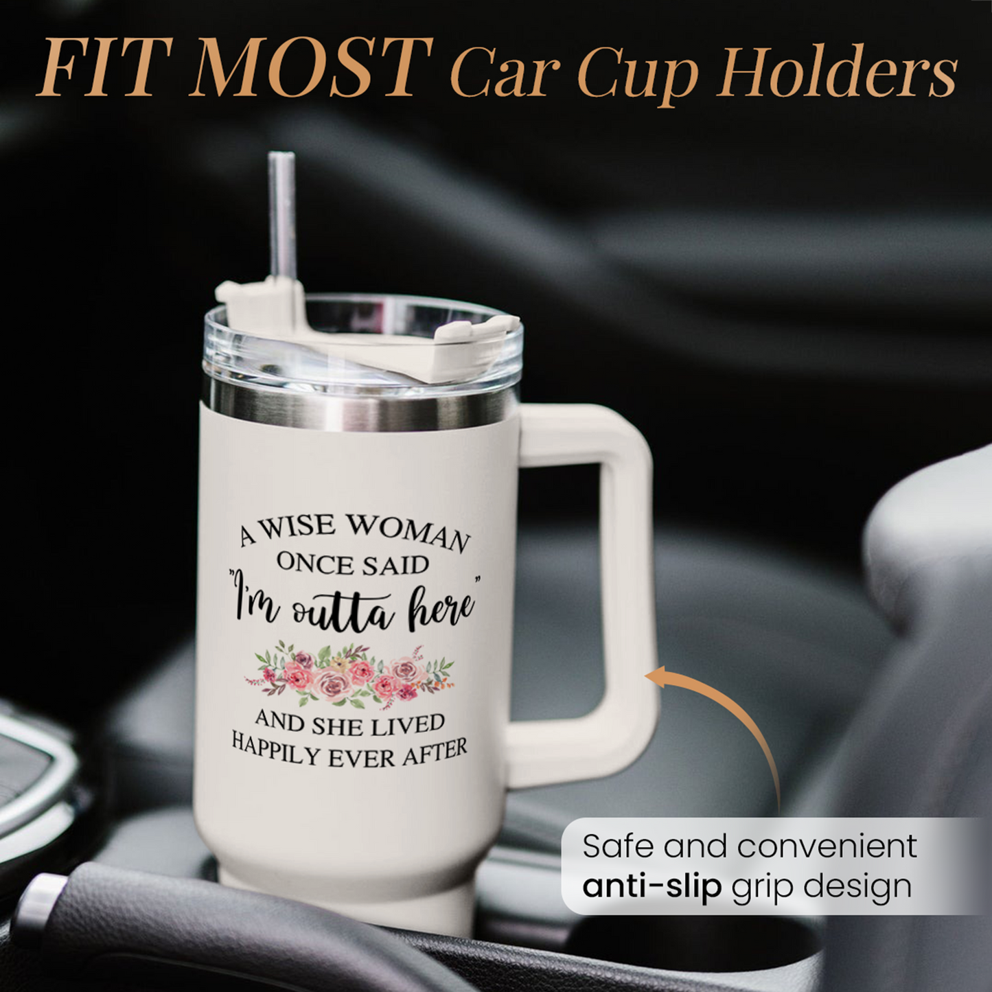 White Retirement Quencher Tumbler with Handle 40oz