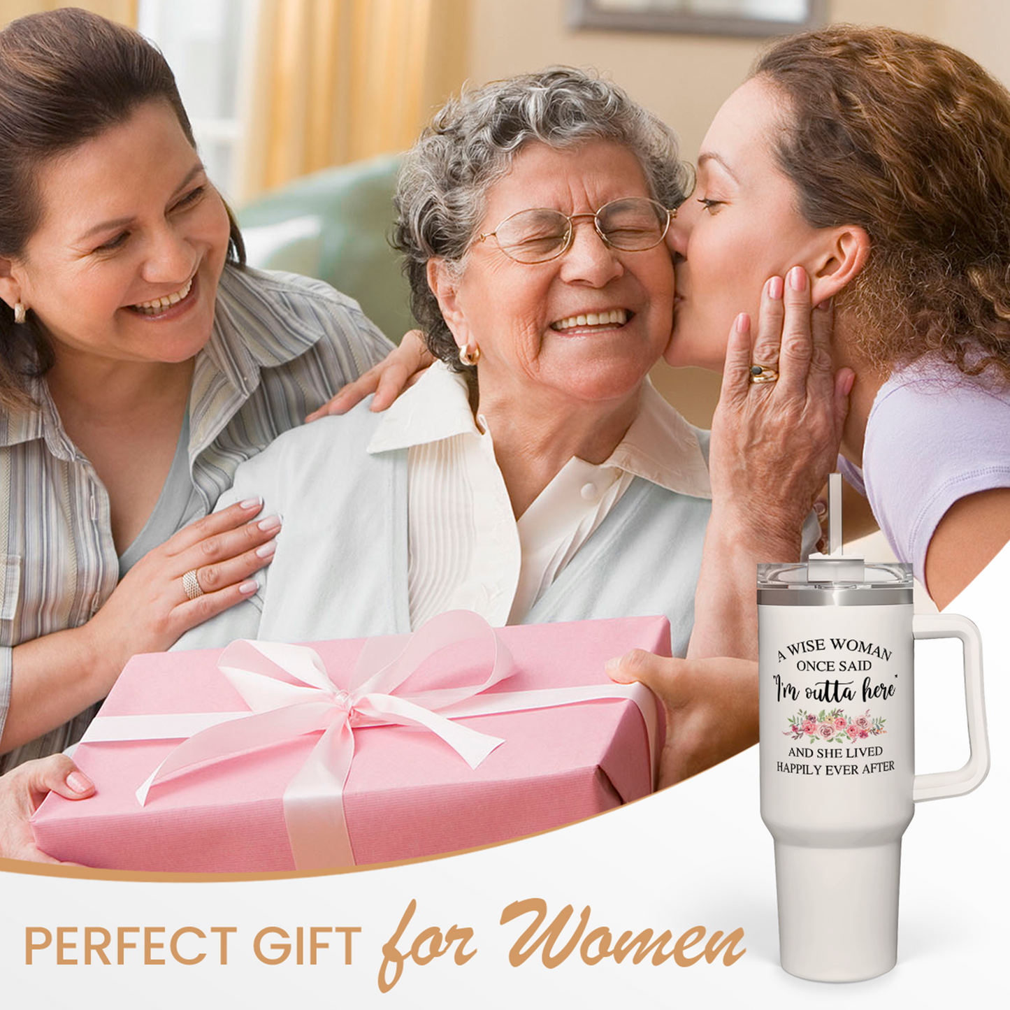 White Retirement Quencher Tumbler with Handle 40oz